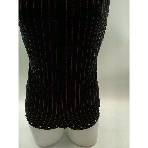 Dance Costume Kelle Vintage Small Adult Red Black Striped Unitard Jazz Tap Acro - Picture 3 of 5